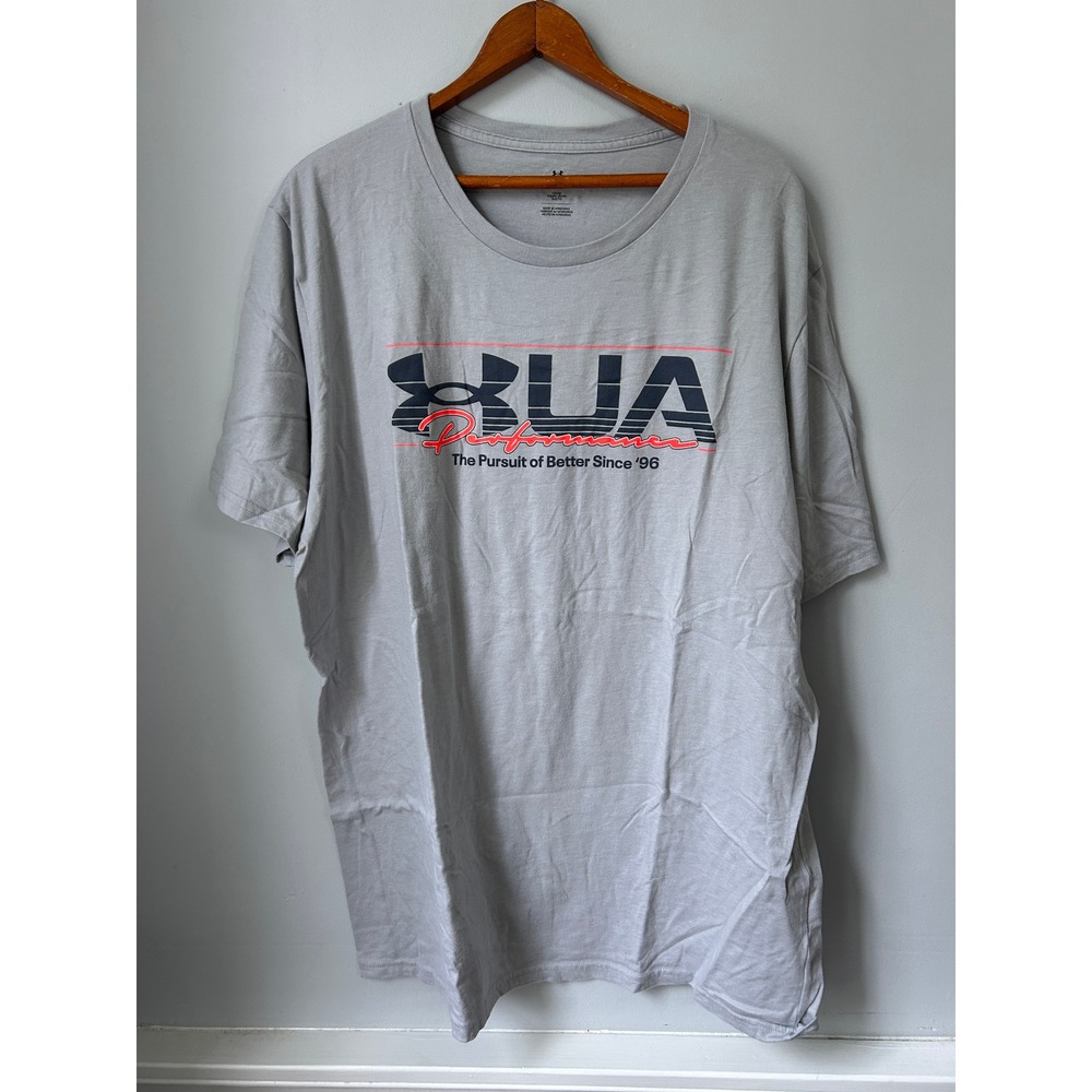 Under Armour Mens 2XL Gray UA Performance Graphic T-Shirt Loose Fit Short Sleeve